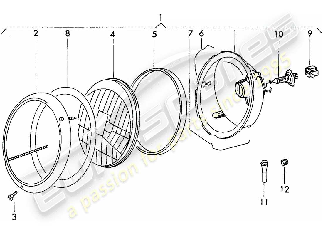 porsche 1972 (911) headlamp - h 4 - d - mj 1972>> part diagram