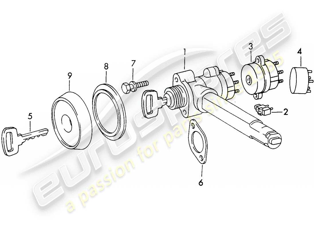 porsche 1971 (911) steering lock part diagram