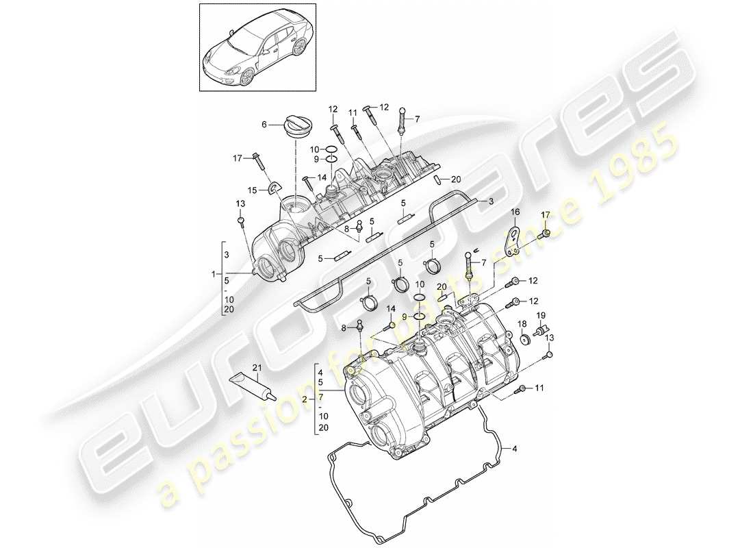 porsche 2013 (panamera 970) valve cover parts diagram