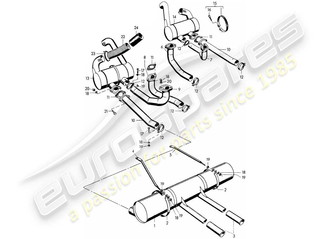 porsche 1955 (356/356a) exhaust system - m 90 501 >> 91 000 part diagram