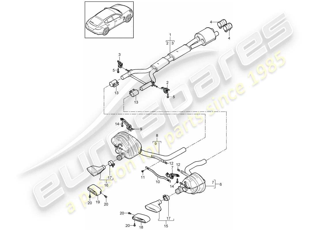 porsche 2011 (panamera 970) exhaust system part diagram
