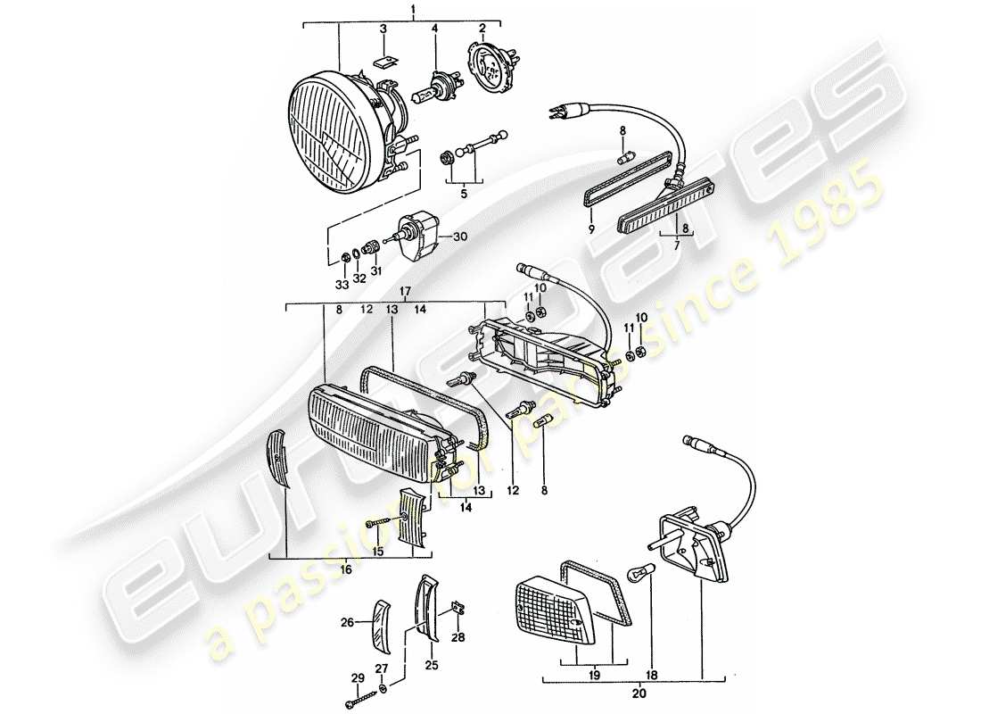 porsche 1993 (928) headlamp - turn signal part diagram