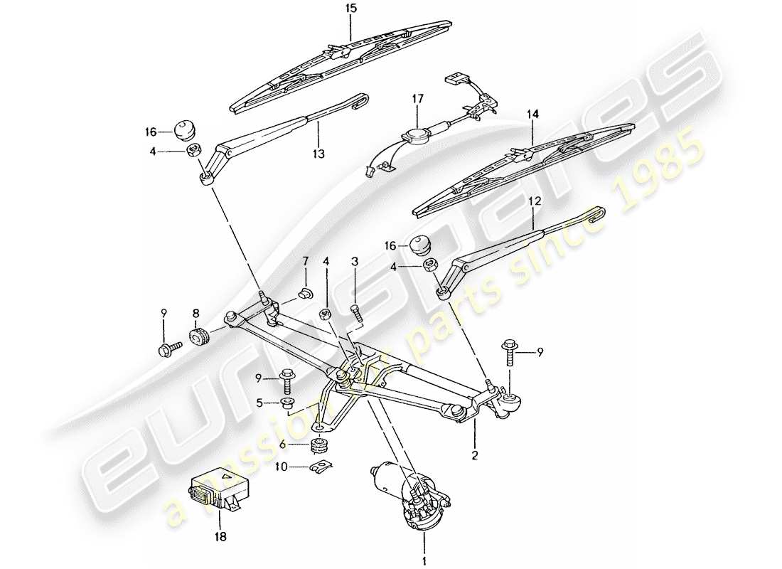 porsche 1997 (986 boxster) windshield wiper system compl. - rain sensor part diagram