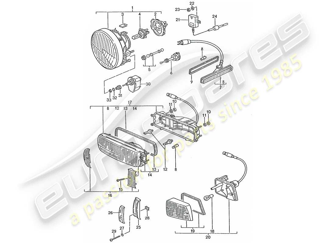 porsche 1988 (928) headlamp - turn signal part diagram