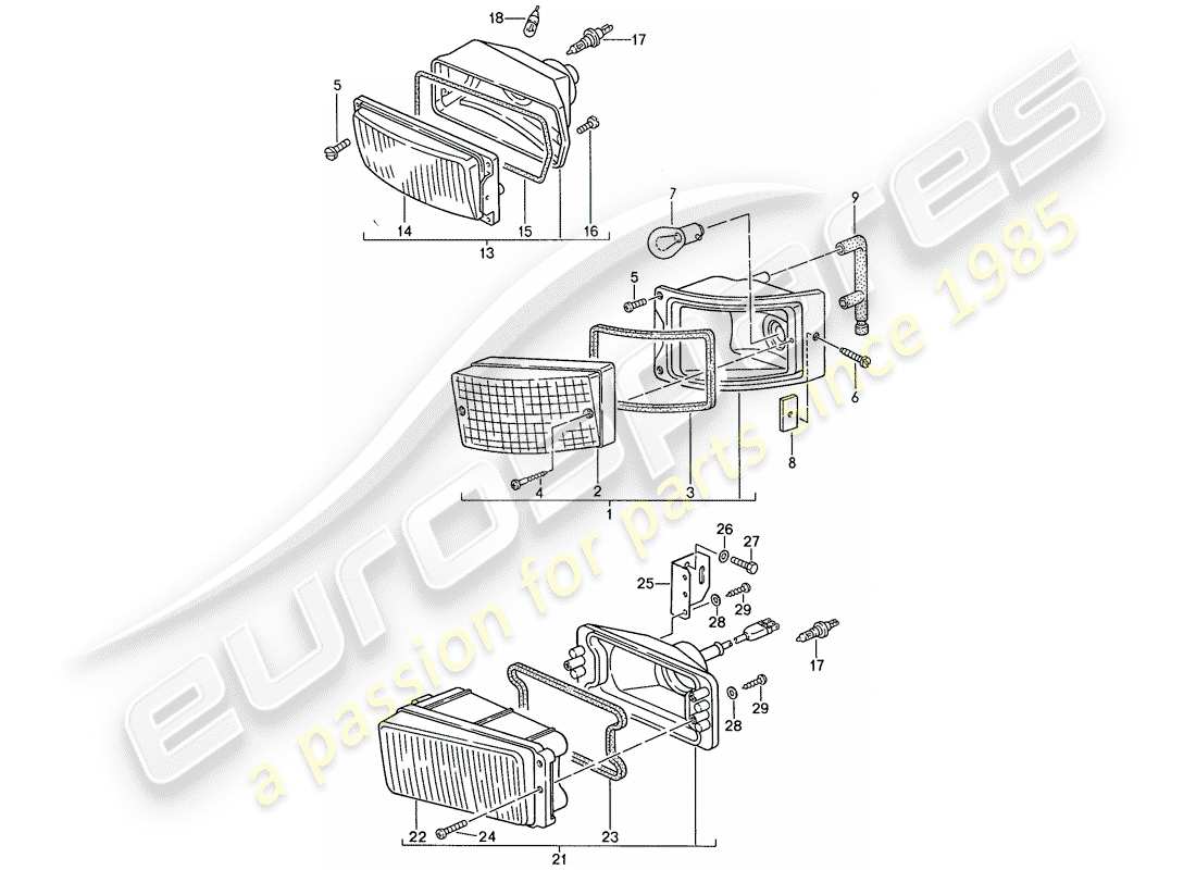 porsche 1990 (944) additional headlight - fog lights - turn signal part diagram