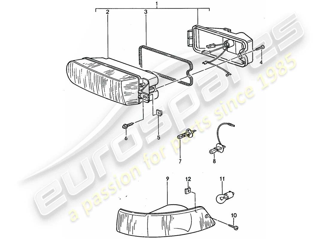 porsche 1993 (968) additional headlight - turn signal part diagram