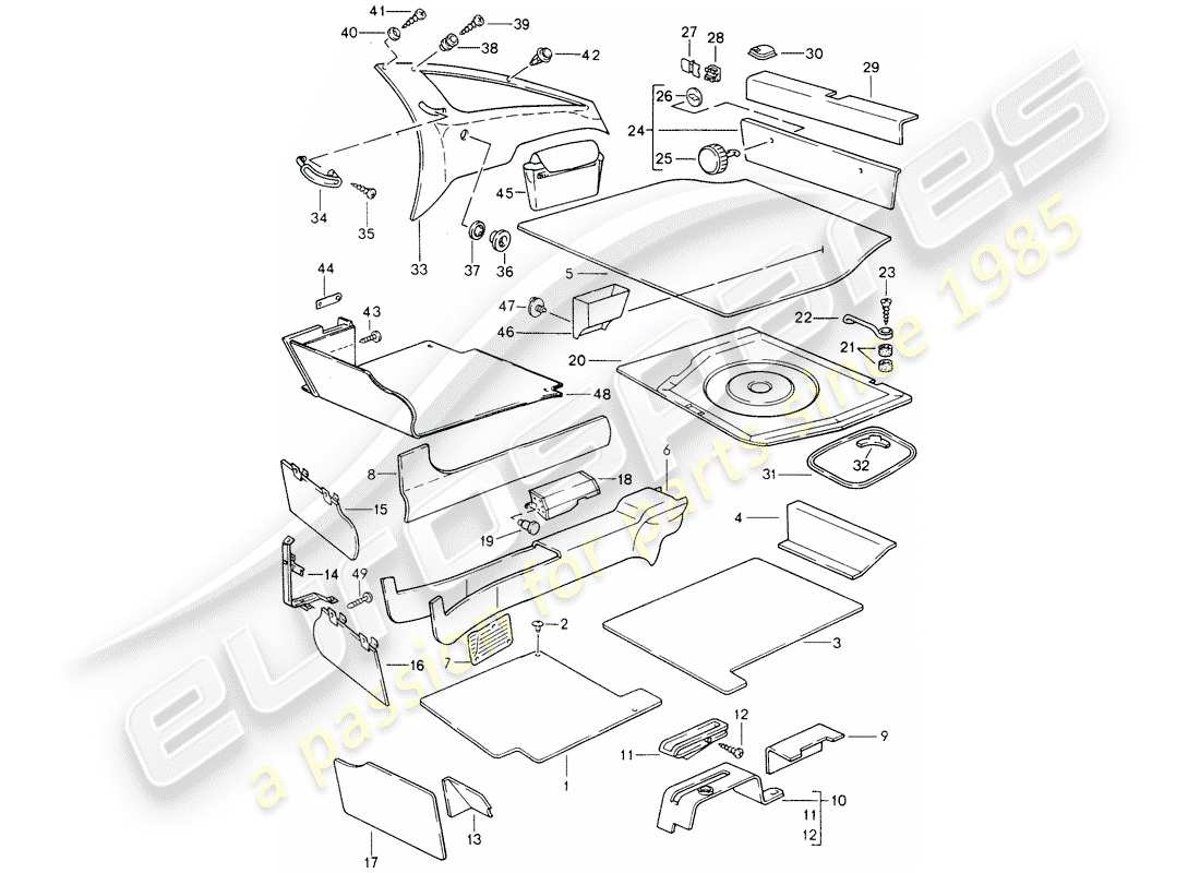 porsche 1995 (928) trims part diagram
