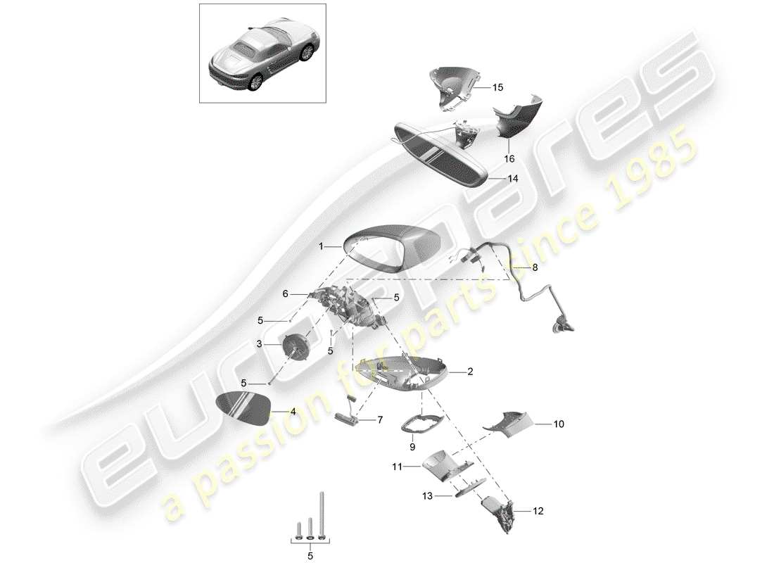 porsche 718 boxster (2019) rear view mirror parts diagram
