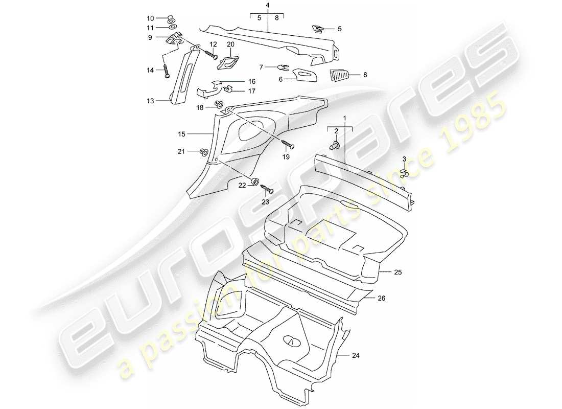 porsche 1998 (996) trims parts diagram