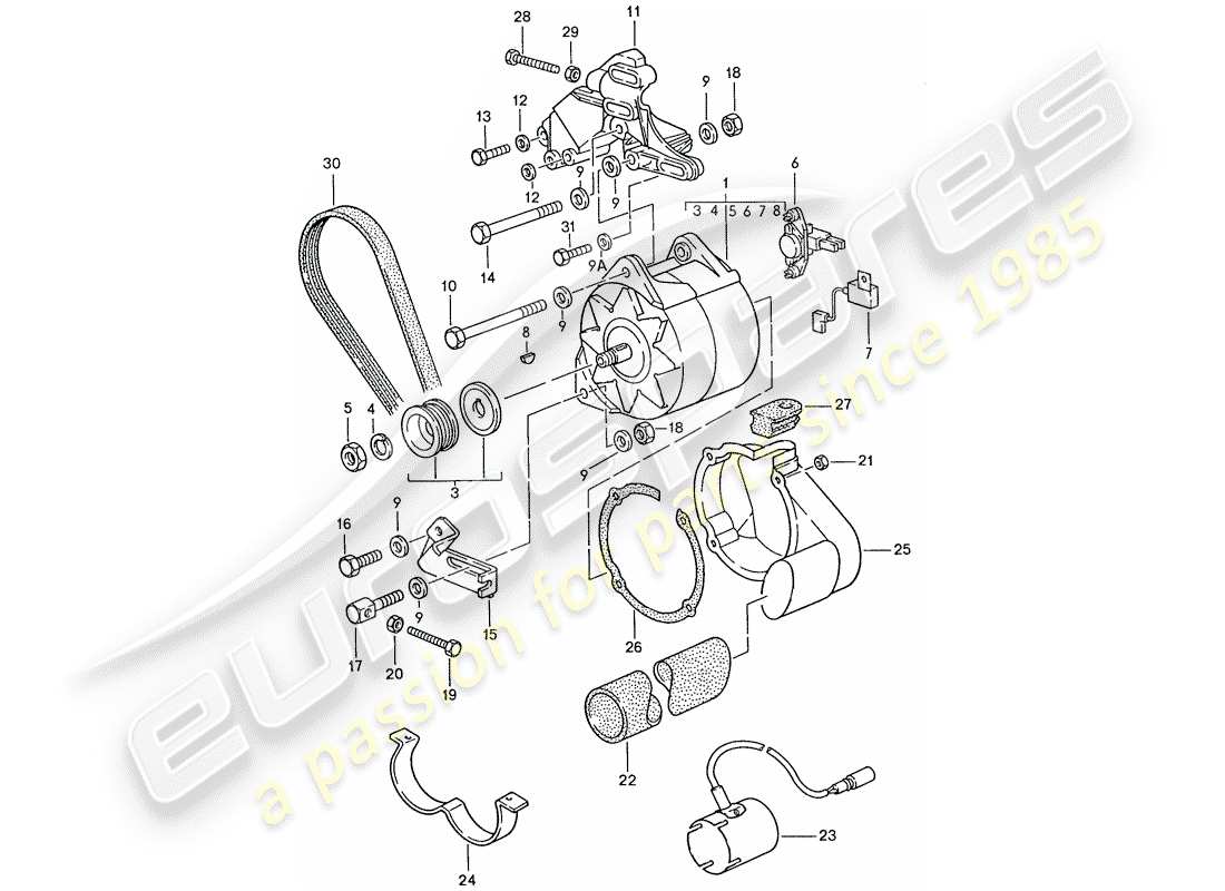 porsche 1987 (928) alternator part diagram