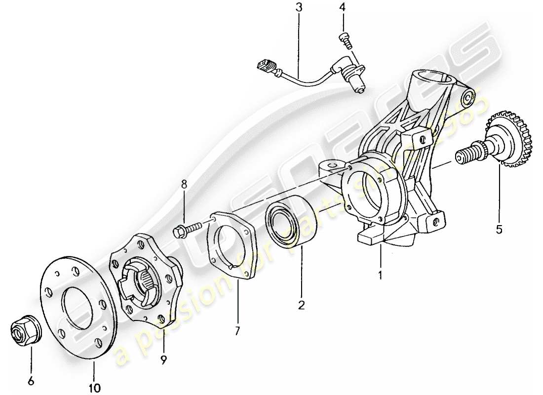 porsche 2005 (996 gt3) wheel carrier - wheel hub part diagram