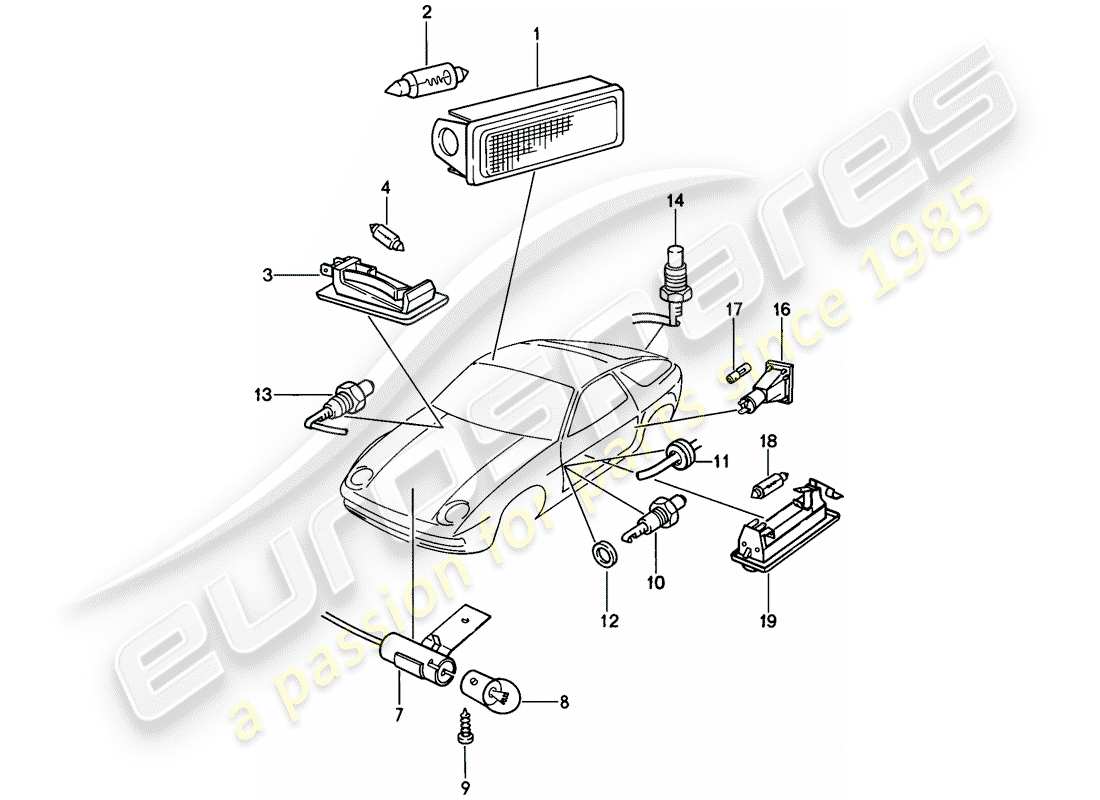 porsche 1978 (928) interior lights part diagram