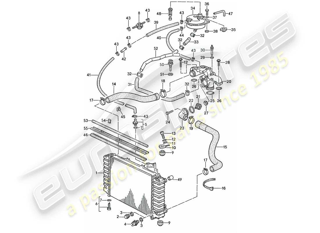 porsche 1987 (928) water cooling 1 part diagram