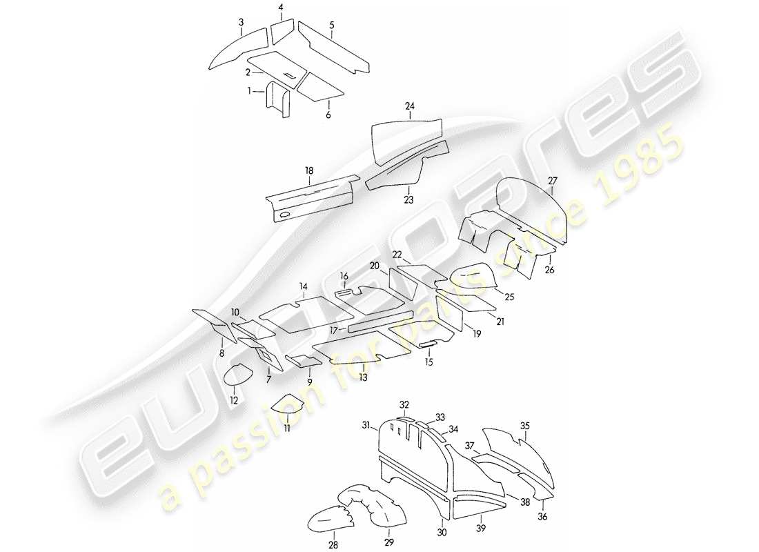porsche 1955 (356/356a) body shell - sound absorber parts diagram