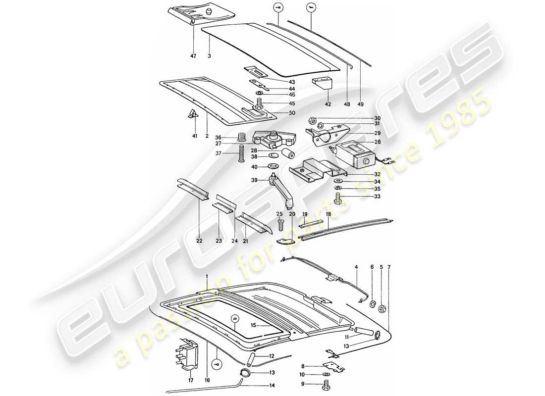 porsche 1976 (911) sliding/tilting roof - electric part diagram