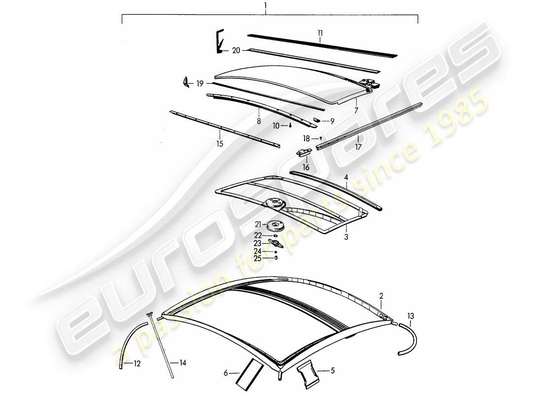 porsche 1963 (356b/356c) sunroof - mechanical parts diagram