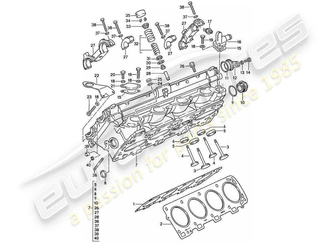 porsche 928 (1986) cylinder head - 4 - valve - d - mj 1985>> - repair set for maintenance - see illustration: part diagram