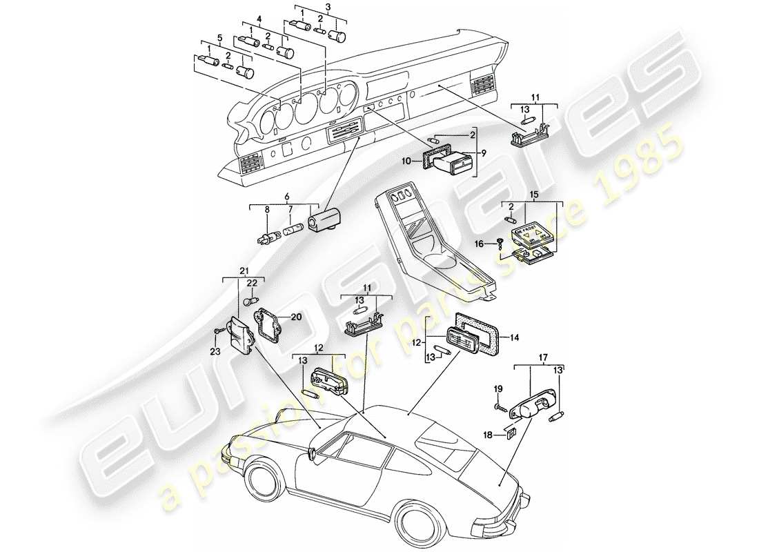 porsche 1989 (911) interior lights part diagram