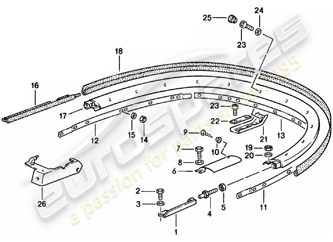 porsche 911 (1981) convertible top - bracket - single parts parts diagram
