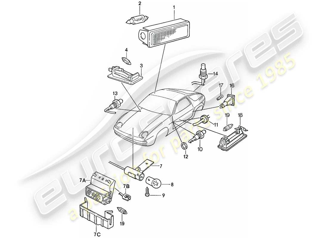 porsche 1989 (928) interior lights part diagram