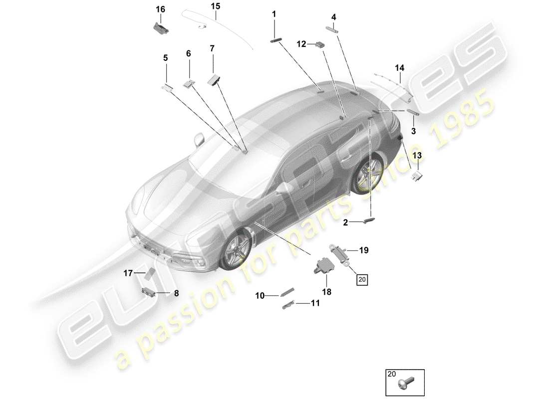 porsche 2018 (panamera 971-1) antenna booster part diagram