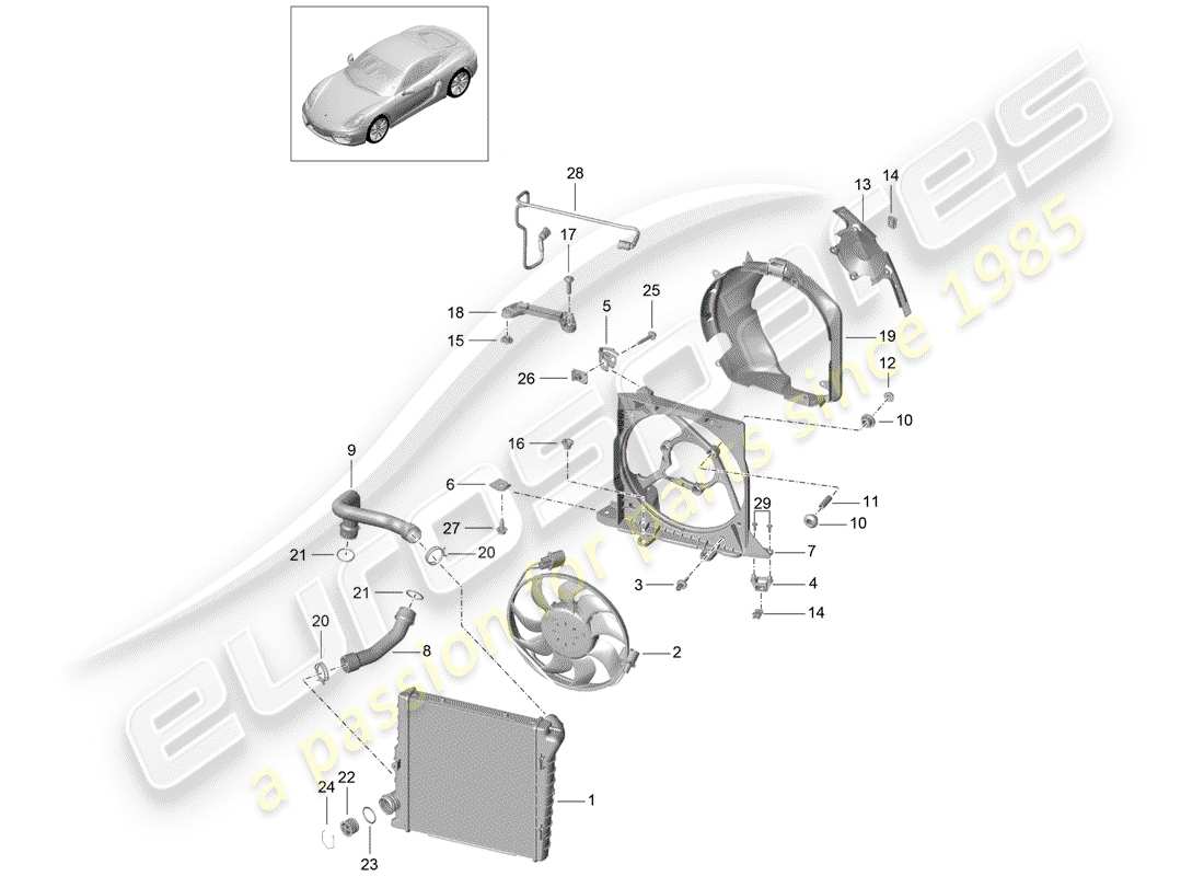 porsche 2014 (981 cayman) water cooling 2 parts diagram