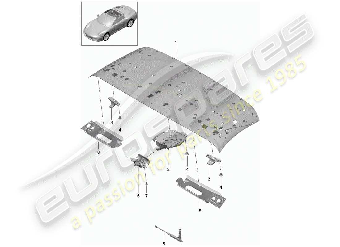 porsche 2012 (991-1) top frame part diagram