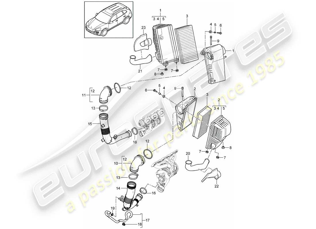 porsche 2017 (cayenne e2 92a) air cleaner with connecting part diagram
