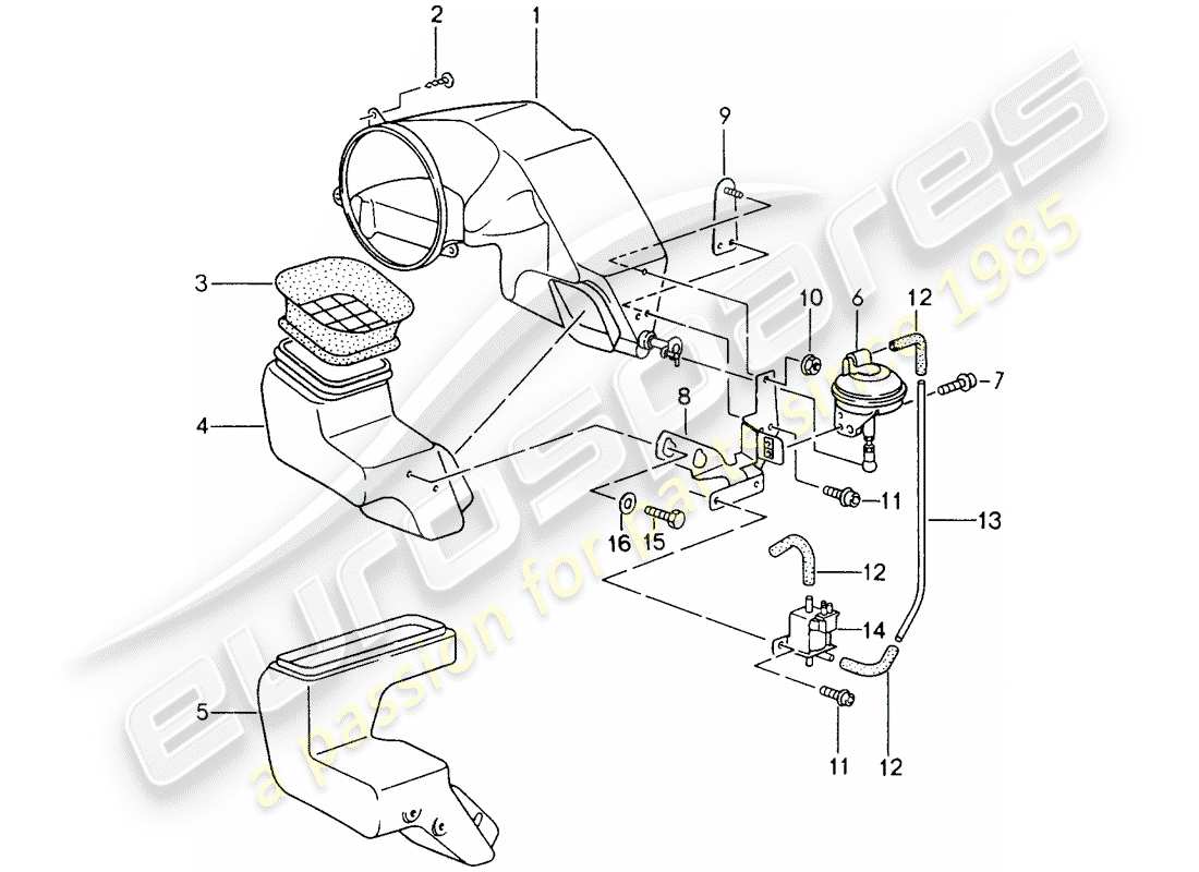 porsche 1995 (993) fresh air intake part diagram