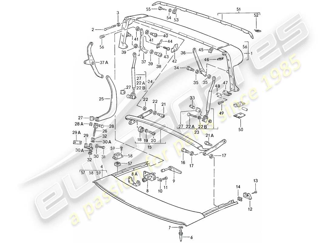 porsche 911 (1986) main bow - roof frame - single parts parts diagram