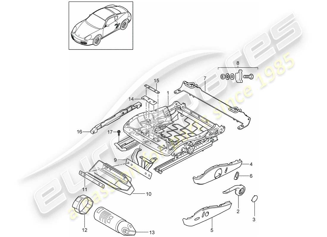porsche 2009 (987 cayman) seat frame part diagram