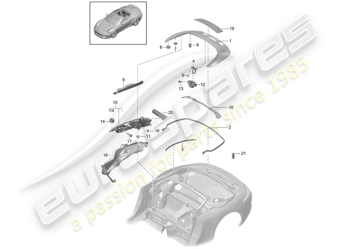 porsche 2019 (991-2 turbo) top stowage box part diagram