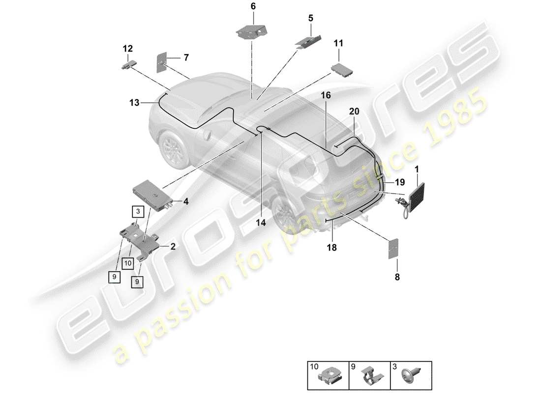porsche 2020 (cayenne e3 9ya/9yb) antenna part diagram