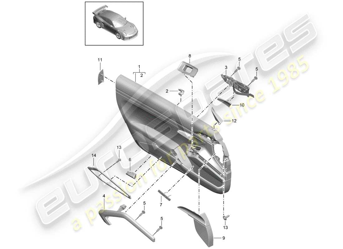 porsche 2019 (991-2 turbo) door trim part diagram