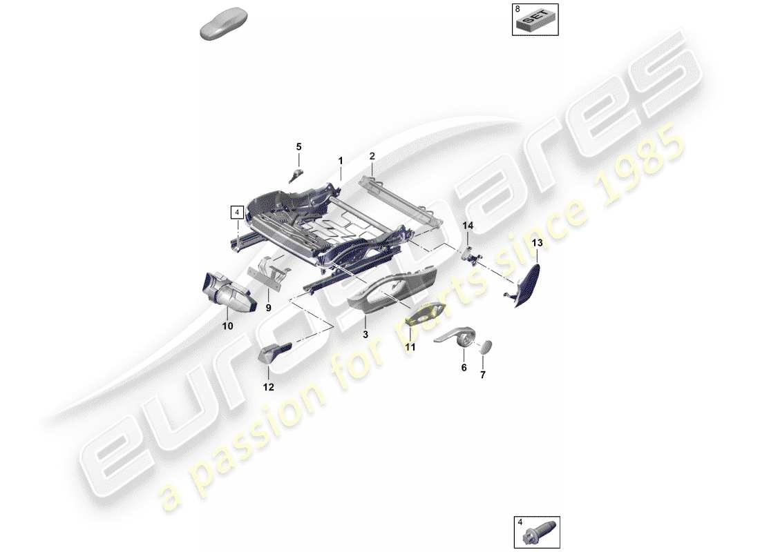 porsche 2020 (718 boxster spyder) seat frame part diagram