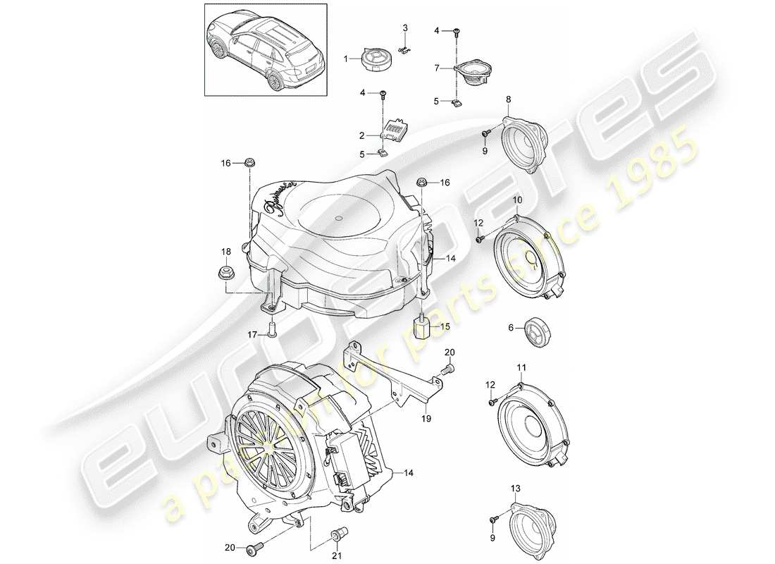 porsche 2012 (cayenne e2 92a) loudspeaker part diagram