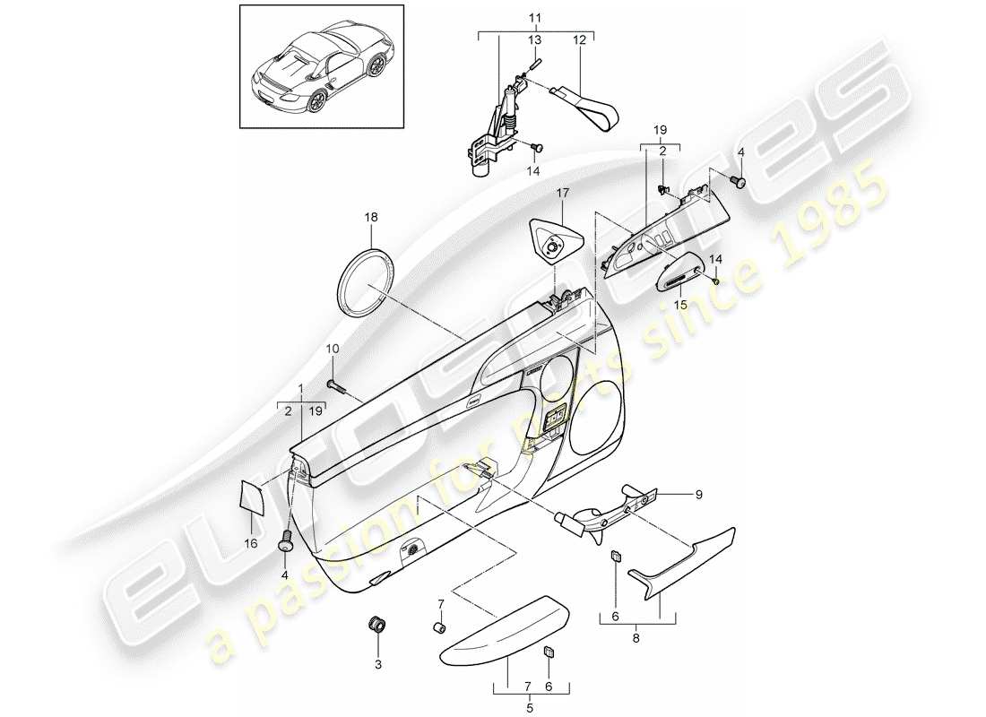 porsche 2010 (987 cayman) door panel part diagram