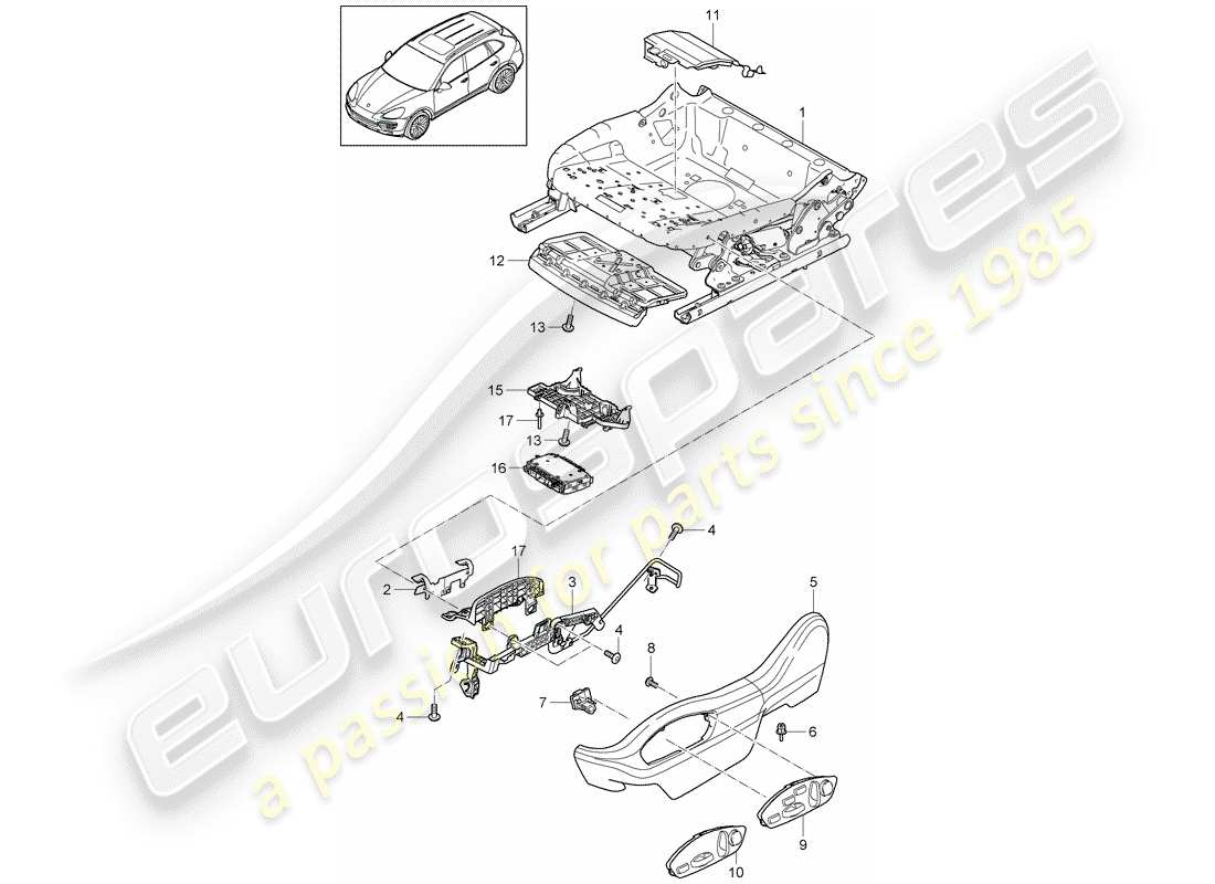 porsche cayenne e2 (2018) seat frame parts diagram