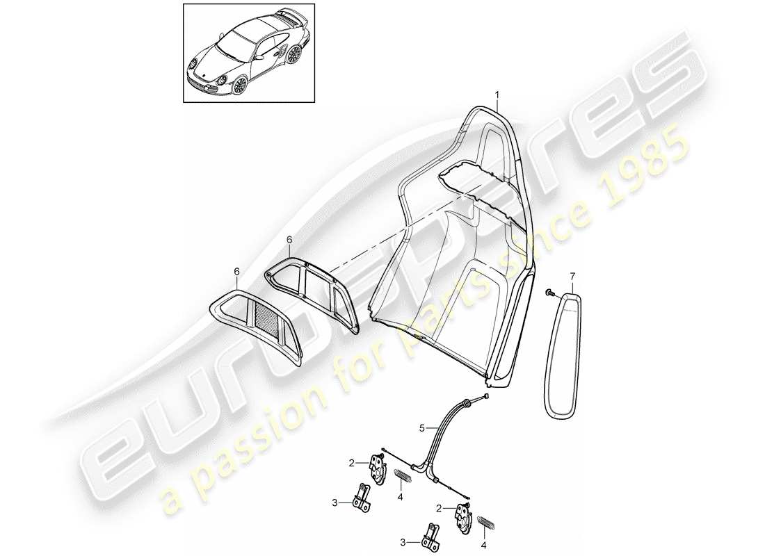 porsche 911 t/gt2rs (2011) backrest shell part diagram