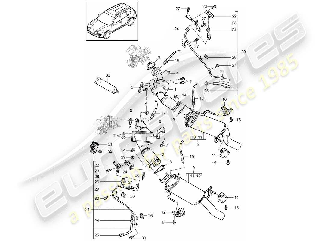 porsche 2018 (cayenne e2 92a) exhaust system parts diagram