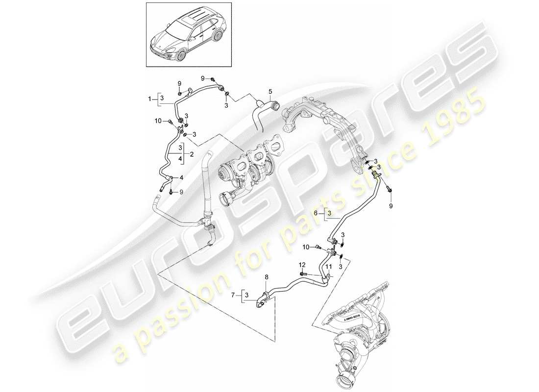porsche 2013 (cayenne e2 92a) water tube parts diagram