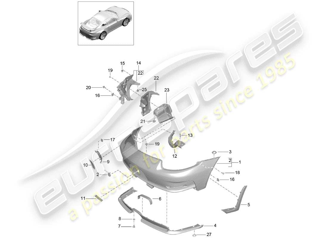 porsche 2019 (991-2 r/gt3/rs) bumper part diagram