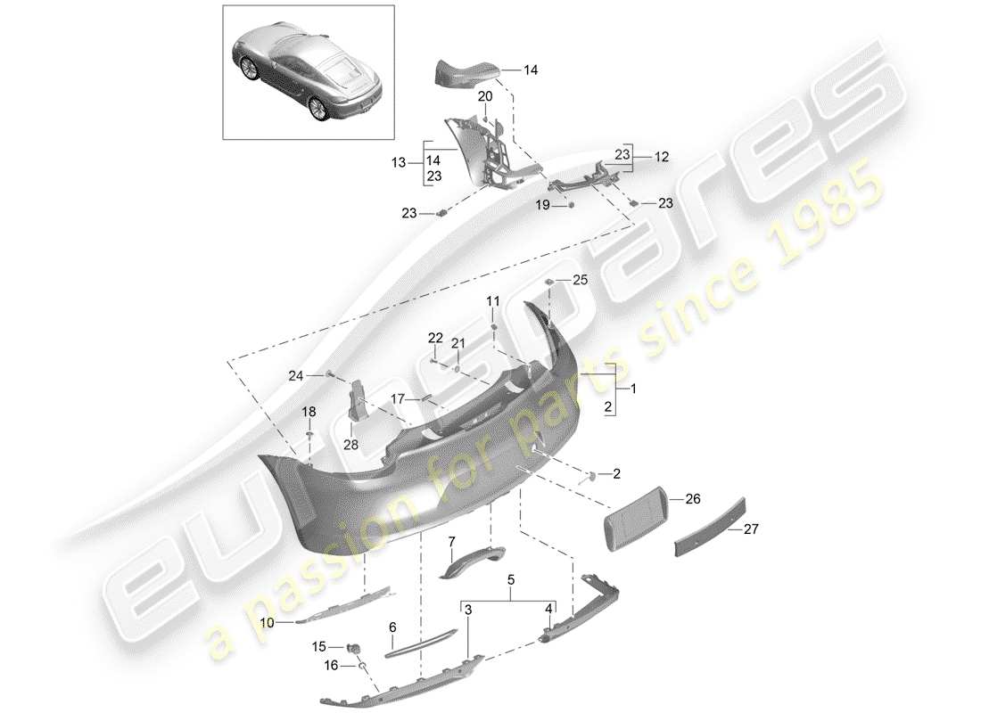 porsche 2014 (981 cayman) bumper parts diagram