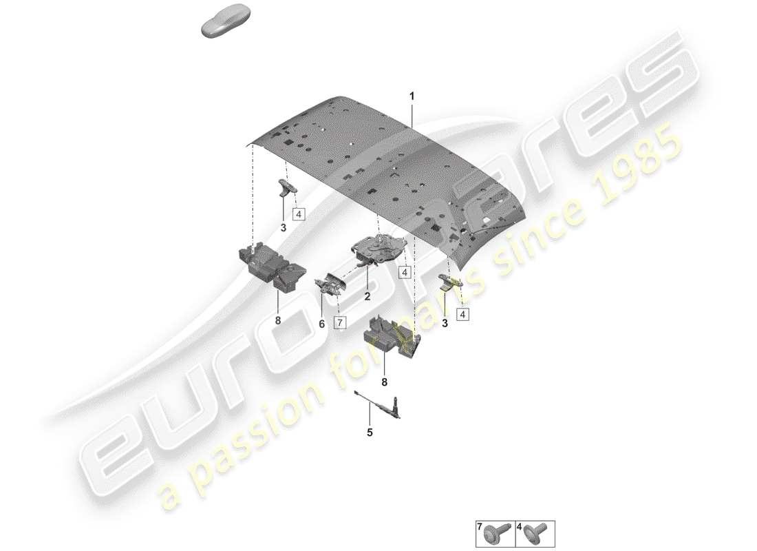 porsche 2019 (992-1) top frame parts diagram