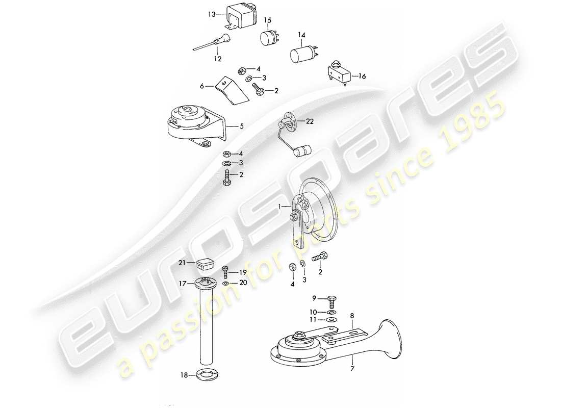 porsche 1971 (911) horn - relay part diagram