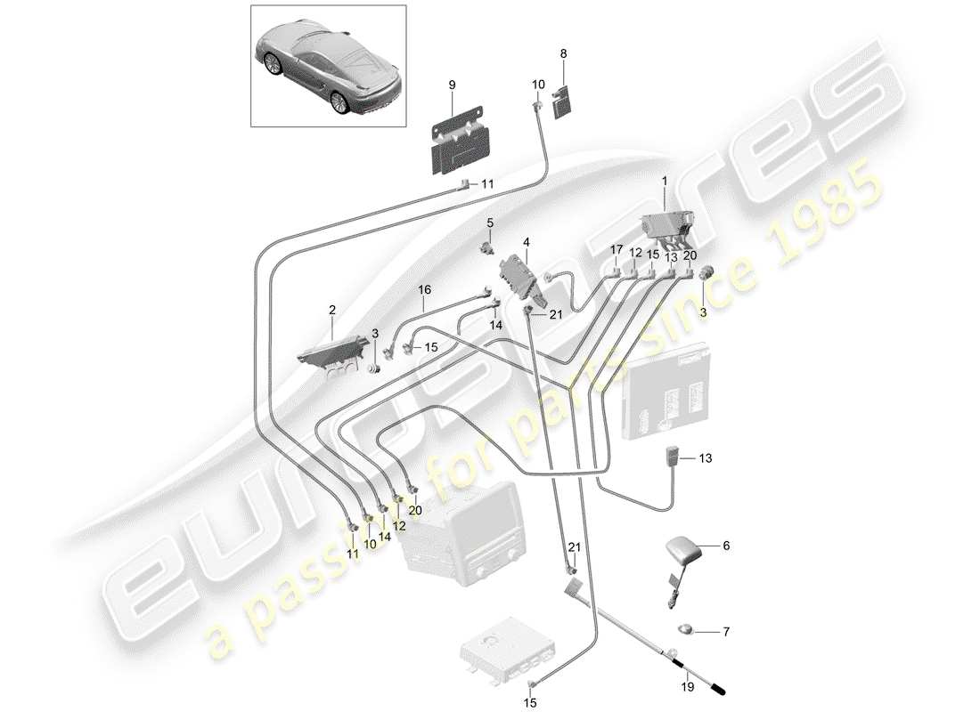 porsche 2016 (981 cayman gt4) antenna booster part diagram