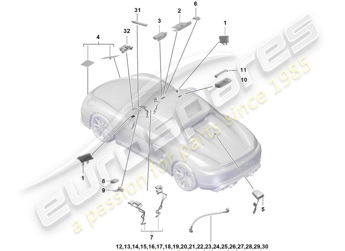 porsche 2020 (718 boxster spyder) antenna part diagram
