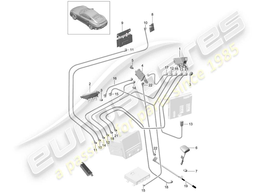 porsche 2016 (991-1 turbo) antenna booster part diagram