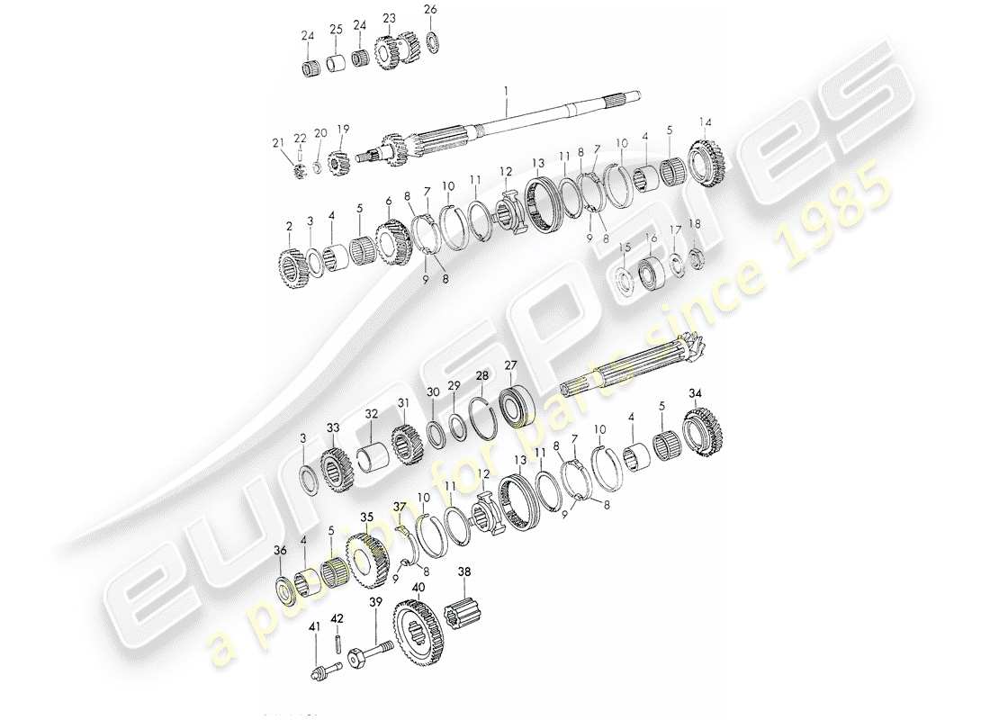 porsche 1973 (911) gears and shafts - 4-speed - transmission part diagram