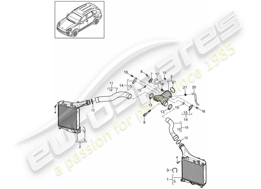 porsche 2013 (cayenne e2 92a) charge air cooler parts diagram